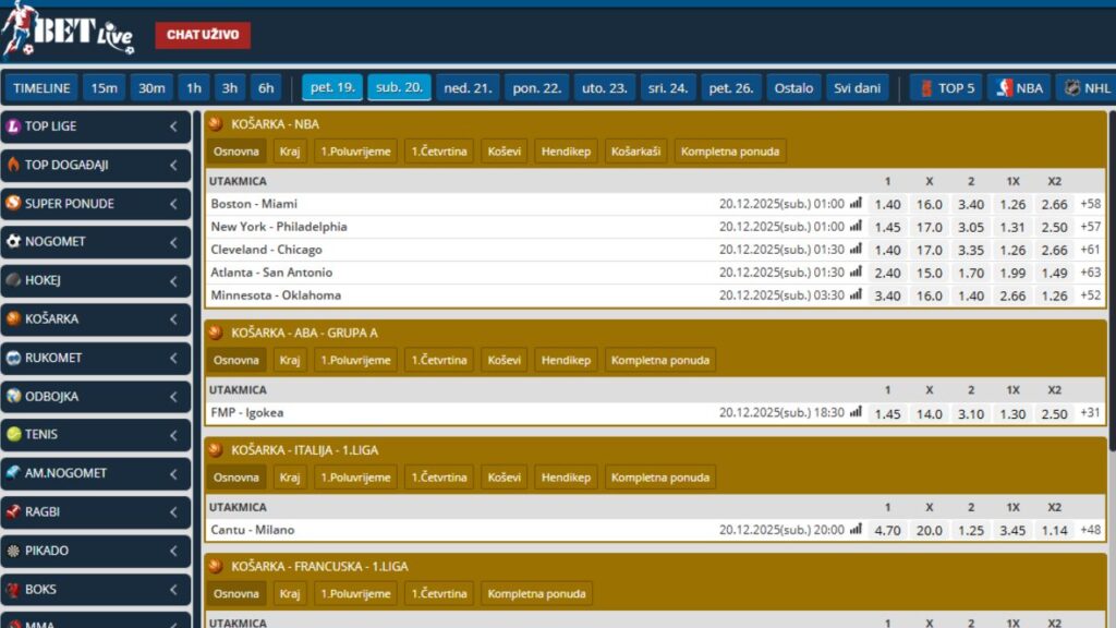 bet live sportska ponuda
